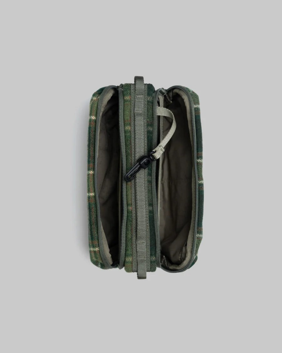 Sac bandoulière Merci Paris Topologie Bottle Sacoche Medium en tissu vert à carreaux avec compartiments zippés