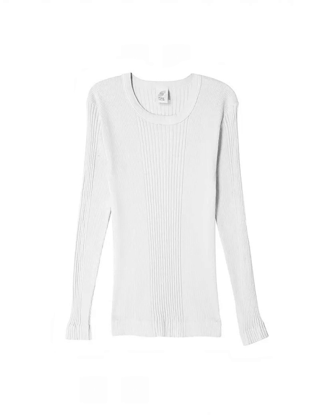 T-shirt Merci Paris Pure Sugar Gali blanc à manches longues en maille de coton côtelée avec col rond classique