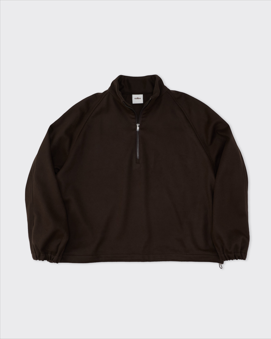 Pull demi-zip Merci Paris Colbo en laine marron avec col montant, manches raglan et fermeture zippée
