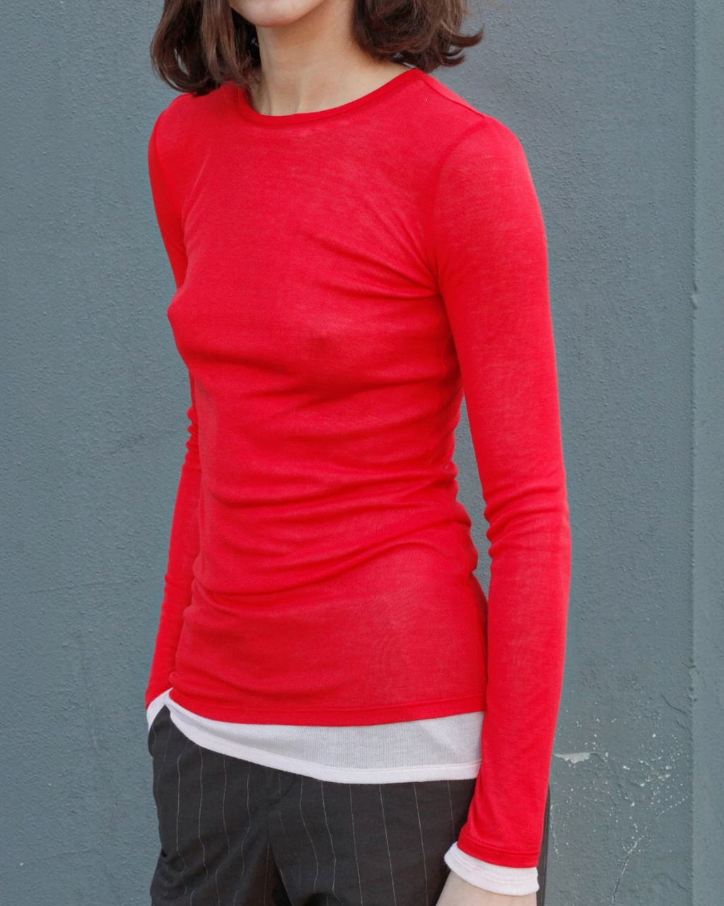 Haut réversible Merci Paris Black to Grey Hamburg rouge à manches longues en Tencel ajusté