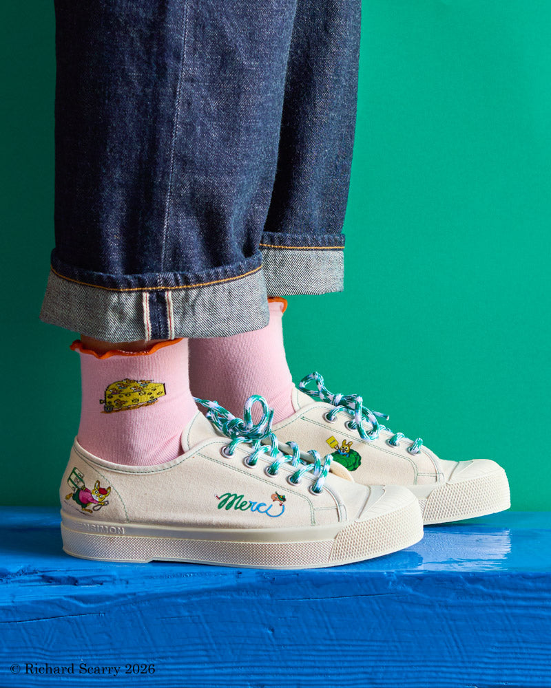 Merci x Richard Scarry - Cheese Car Socks - Pink