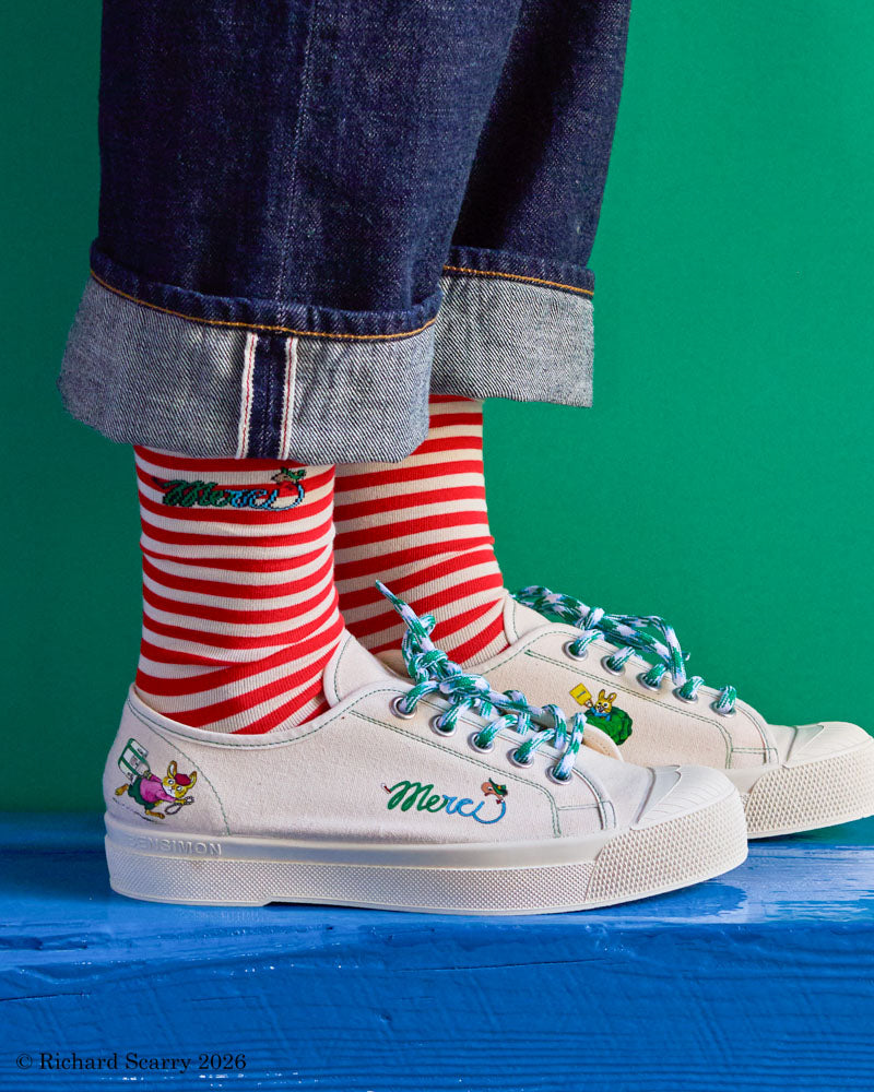Merci x Richard Scarry - Chaussettes Merci - Rayures Rouges