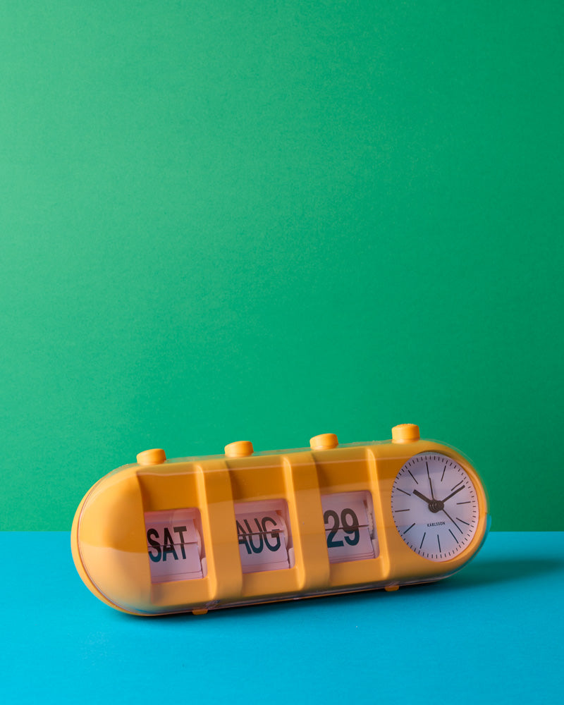 Karlsson - Calendar Flip Retro Tube Alarm Clock - Yellow