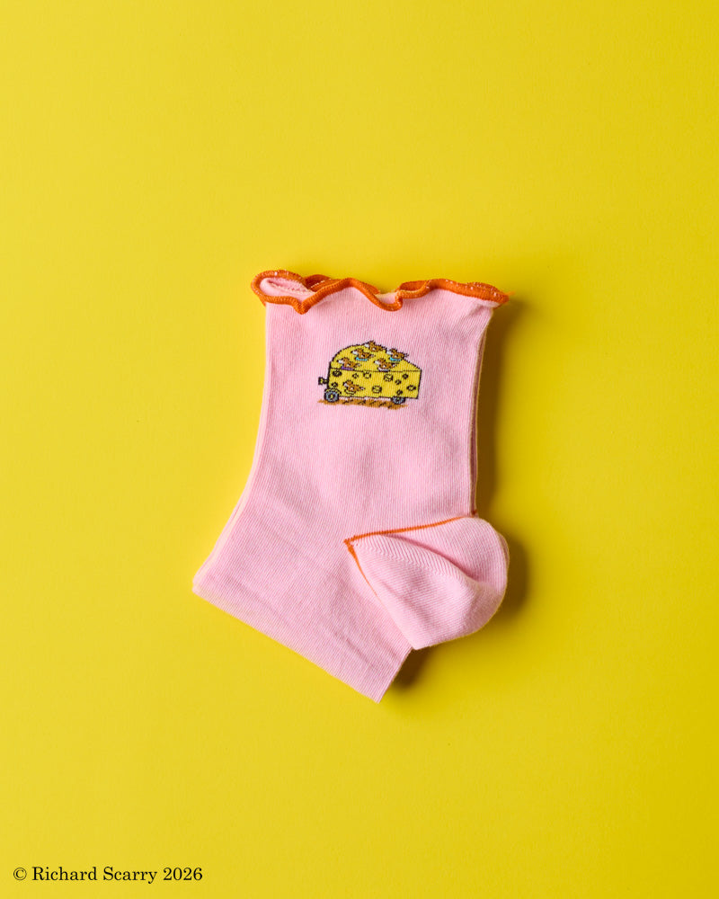 Merci x Richard Scarry - Cheese Car Socks - Pink