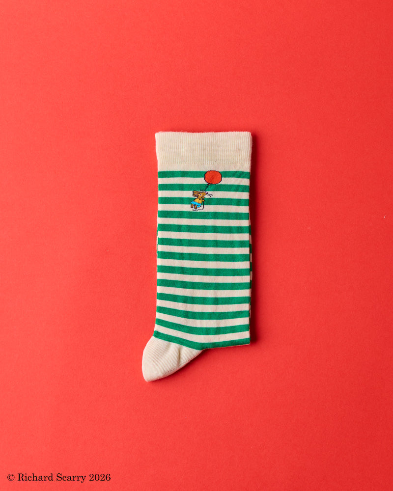 Merci x Richard Scarry - Chaussettes Souris - Rayures Vertes