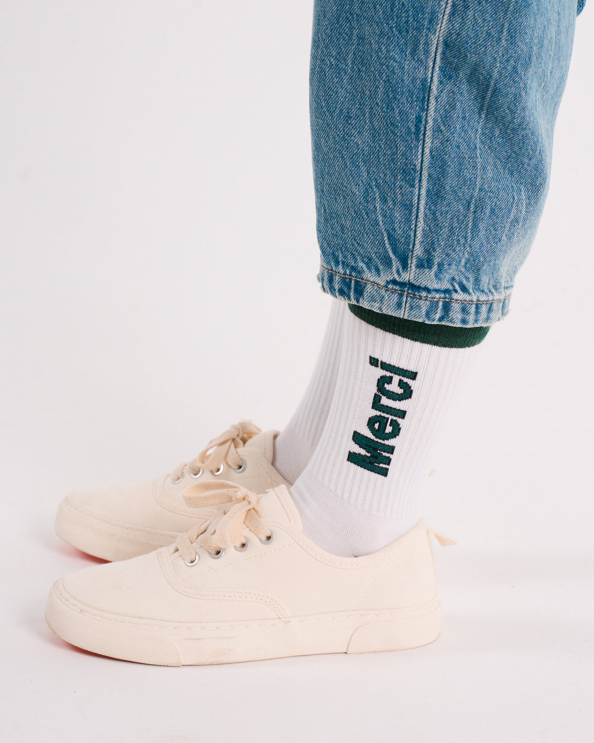 Merci - Scrappy Children's Socks - White Green