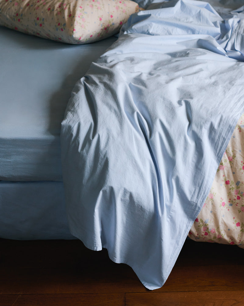 Merci - Drap Plat En Percale De Coton - Bleuet