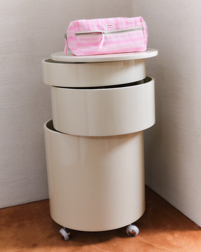 Merci - Trousse De Toilette En Lin Lavé - Rayures Trame Rose