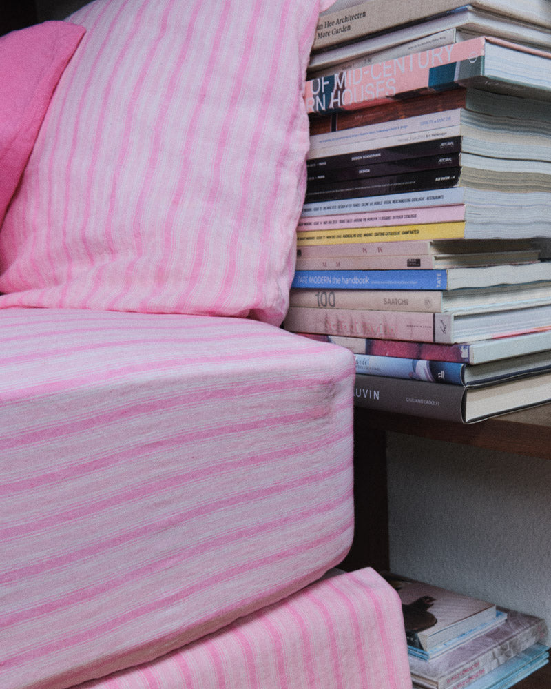 Merci - Washed linen fitted sheet - Pink Weft Stripes