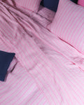 Merci - Drap Plat En Lin Lavé - Rayures Trame Rose