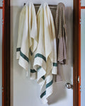 Merci - Linen bath towel - Honeycomb - Sequoia Green Stripe