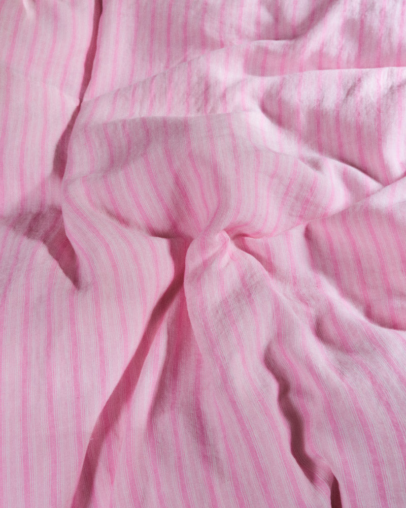 Merci - Housse De Couette En Lin Lavé - Rayures Trame Rose