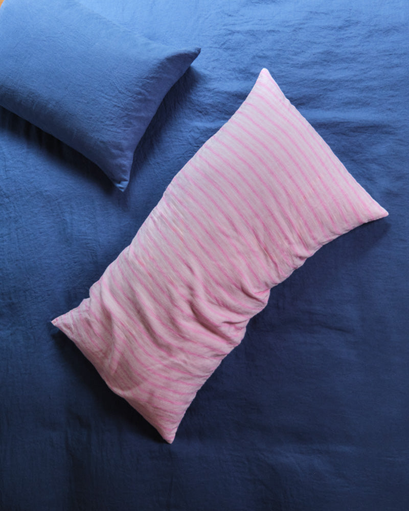 Merci - Rectangular cushion in washed linen - Pink Weft Stripes