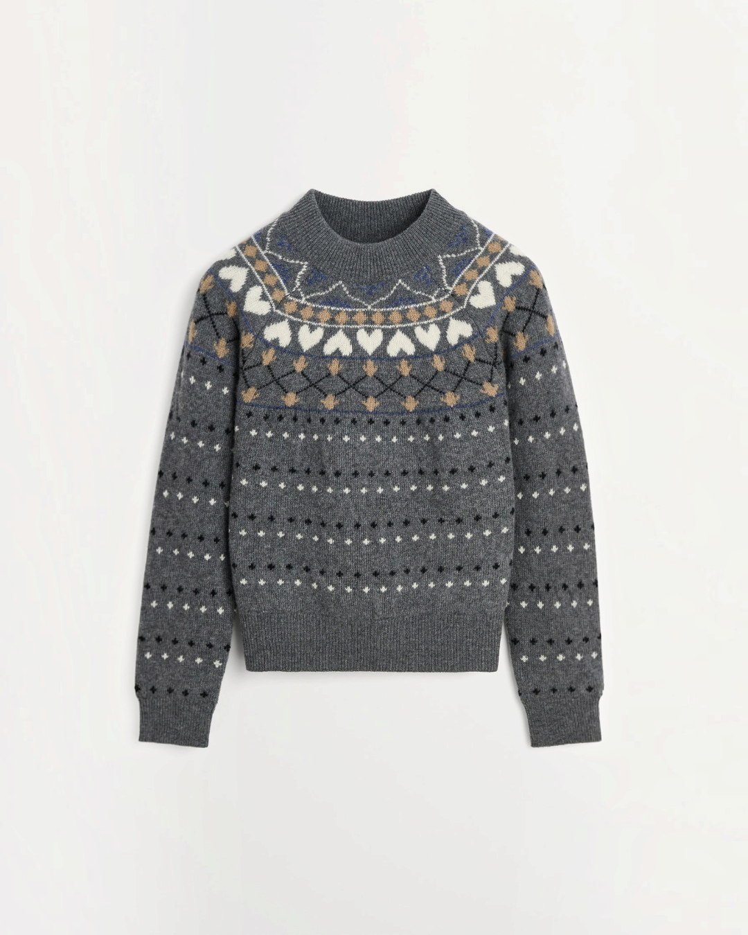 Sweater Merci Paris Skall Studio Misty in gray recycled merino wool with jacquard pattern and ribbed finishes