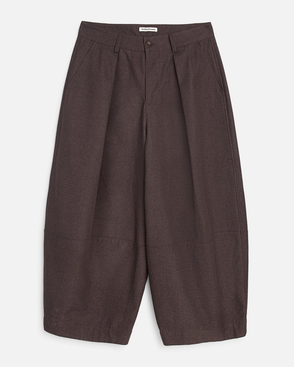 Pantalon large Merci Paris YMC Deadbeat marron en jacquard de coton à carreaux ondulés et taille haute