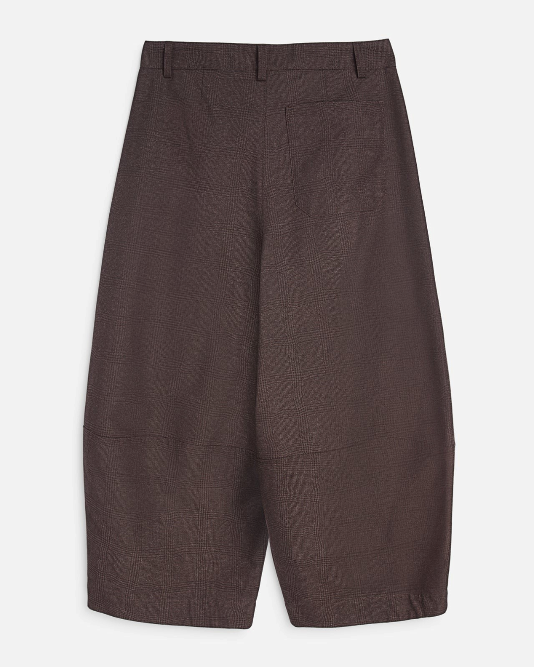 Vue arrière du pantalon large Merci Paris YMC Deadbeat marron en jacquard de coton avec motif carreaux ondulés