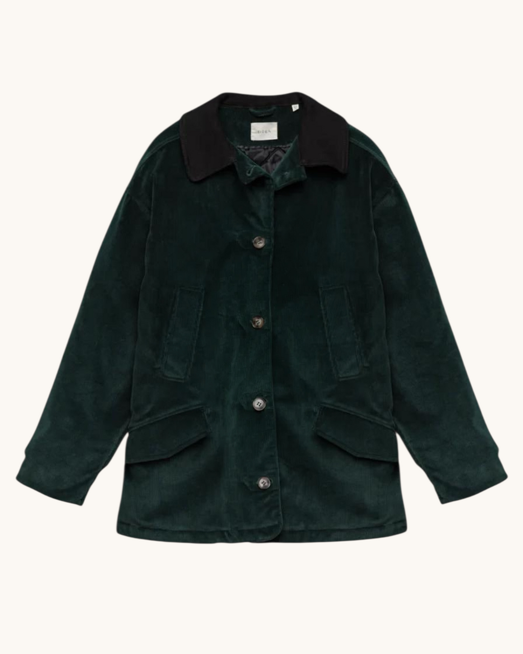 Veste Pemberton Merci Paris en velours côtelé vert profond avec col contrastant en daim et boutons imitation corne