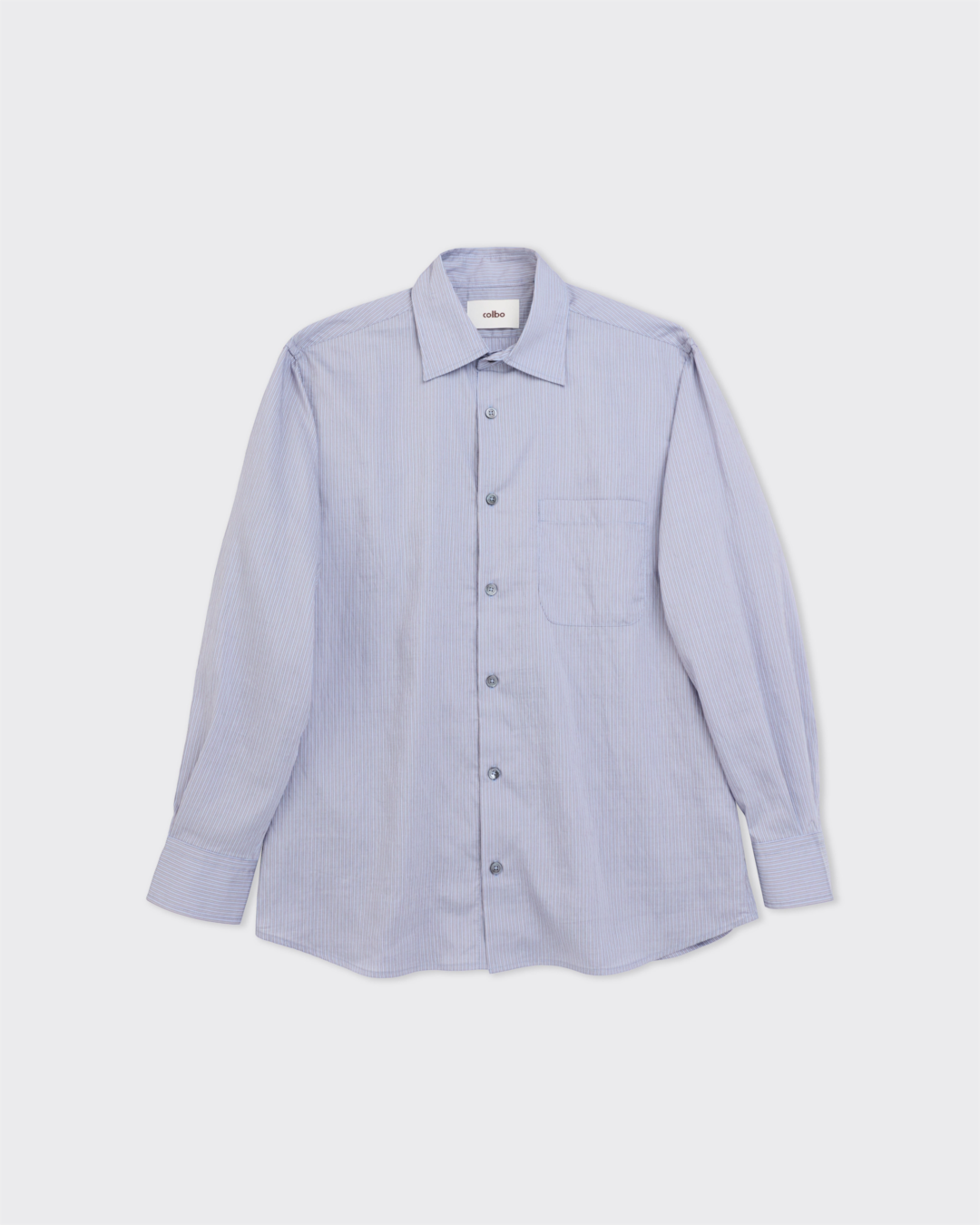 Chemise Merci Paris Colbo Pen à fines rayures bleues, coupe ample en mélange de lyocell et polyamide.