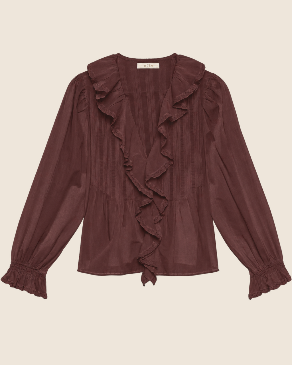 Blouse Merci Paris Dôen Hardy rouge en coton biologique avec volants en dentelle et manches longues volumineuses