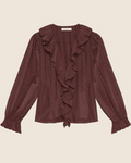 Blouse Merci Paris Dôen Hardy rouge en coton biologique avec volants en dentelle et manches longues volumineuses