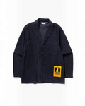 Veste de travail Merci Paris Service Works en velours côtelé bleu marine avec trois poches et écusson jaune