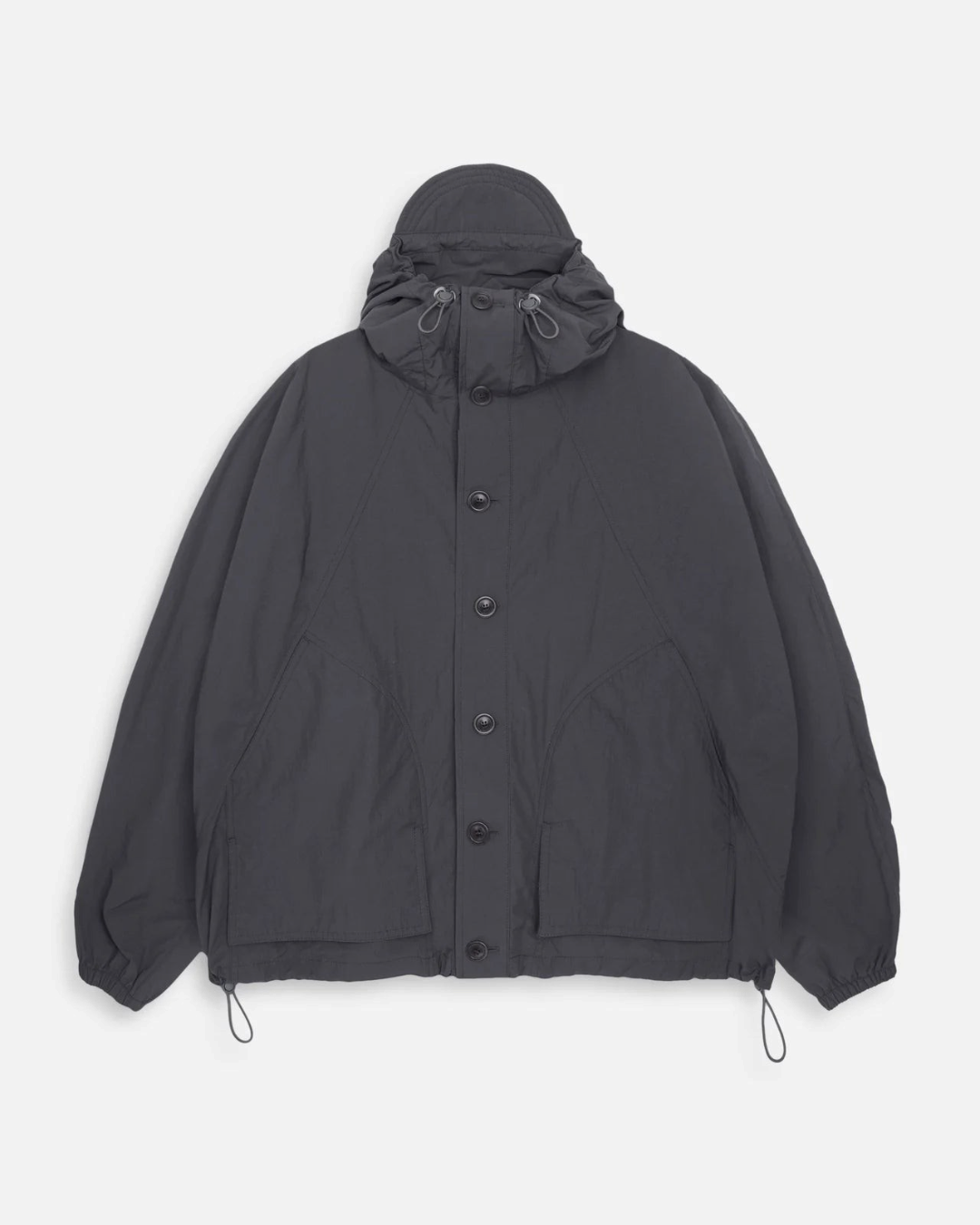 Veste à capuche Merci Paris YMC Bonehead grise en mélange de polyamide recyclé et coton avec boutons en corozo