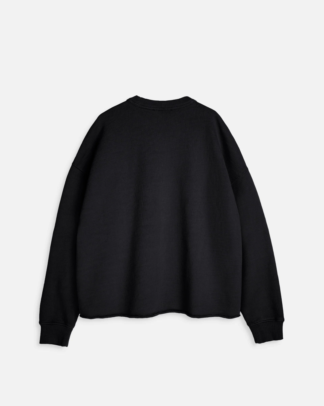 Sweat-shirt oversize noir Merci Paris YMC en coton bouclette avec col rond et ourlet à bord brut, vue arrière