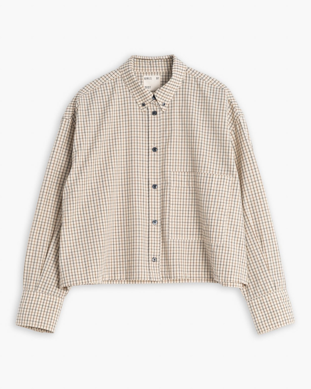 Chemise courte Merci Paris Girls Of Dust en coton à carreaux wheat avec poche poitrine asymétrique et boutons corozo