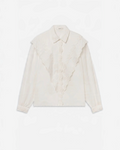 Chemise blanche en voile de coton Merci Paris Frame avec broderies festonnées et manches froncées style équestre
