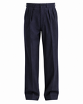 Pantalon Merci Paris Coherence Nicolas bleu marine en sergé de laine avec coupe ample, taille haute et doubles plis