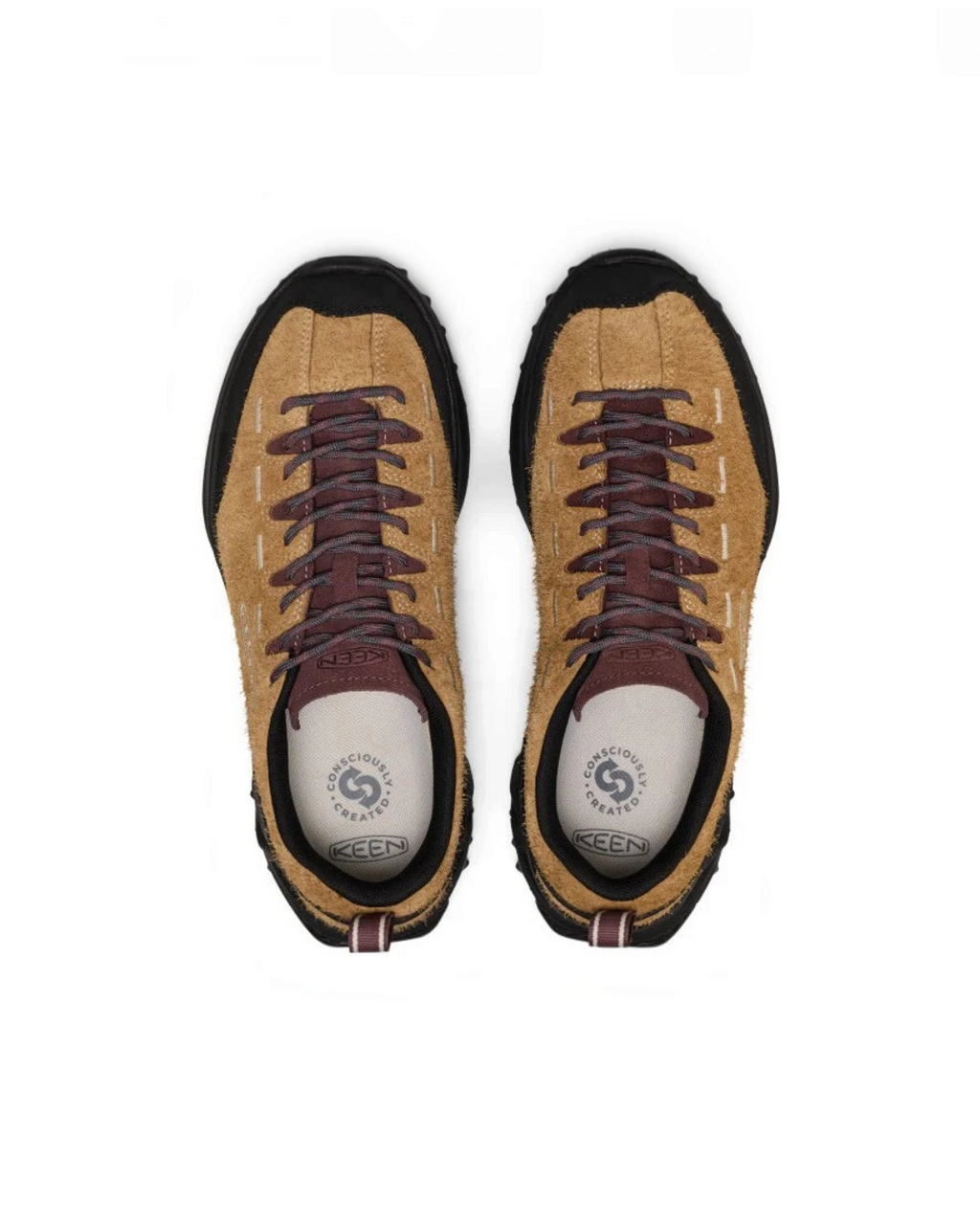 Baskets Keen Jasper Zionic Merci Paris en cuir suédé marron et détails bordeaux avec laçage jusqu'aux orteils