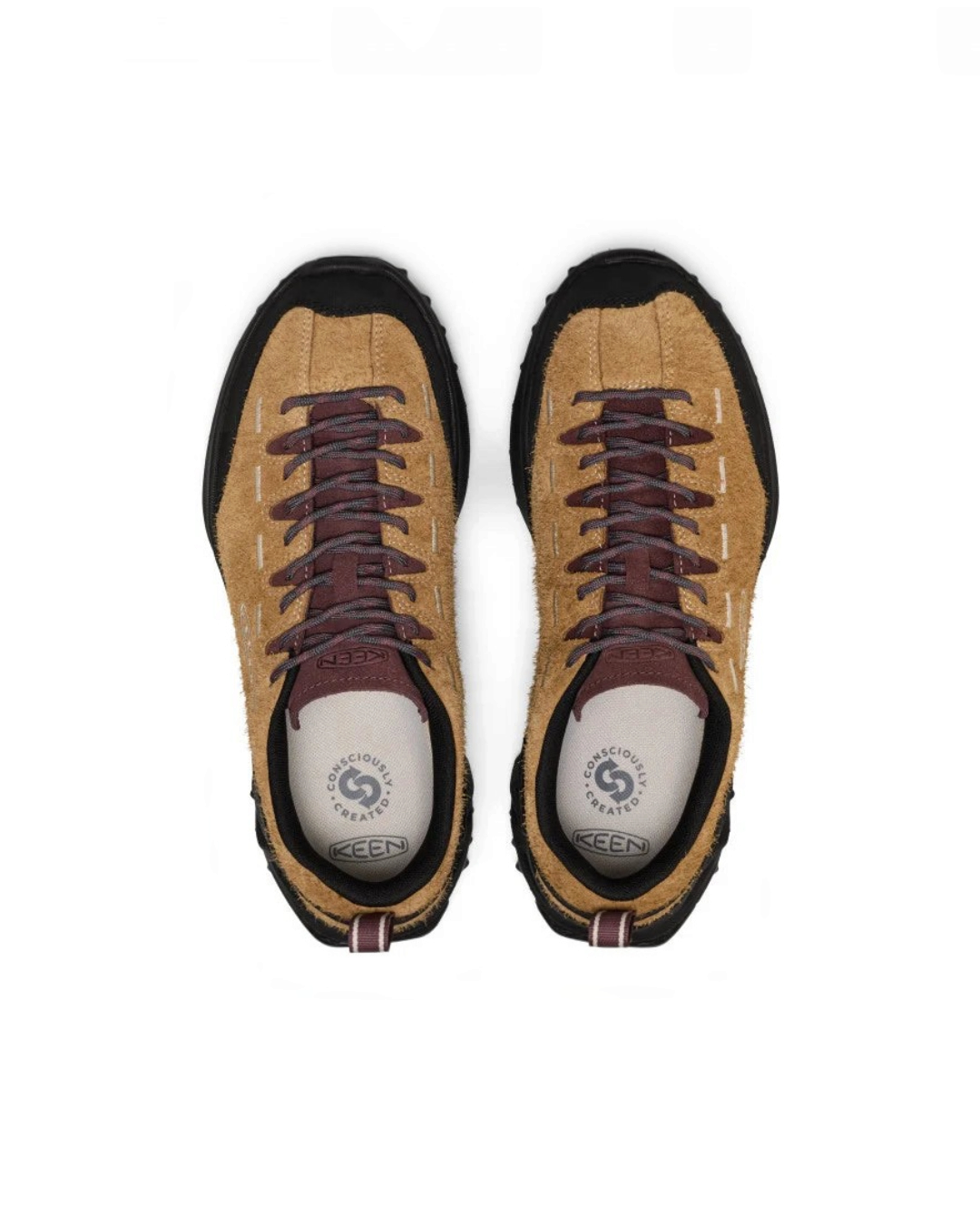Baskets Keen Jasper Zionic Merci Paris en cuir suédé marron et détails bordeaux avec laçage jusqu'aux orteils