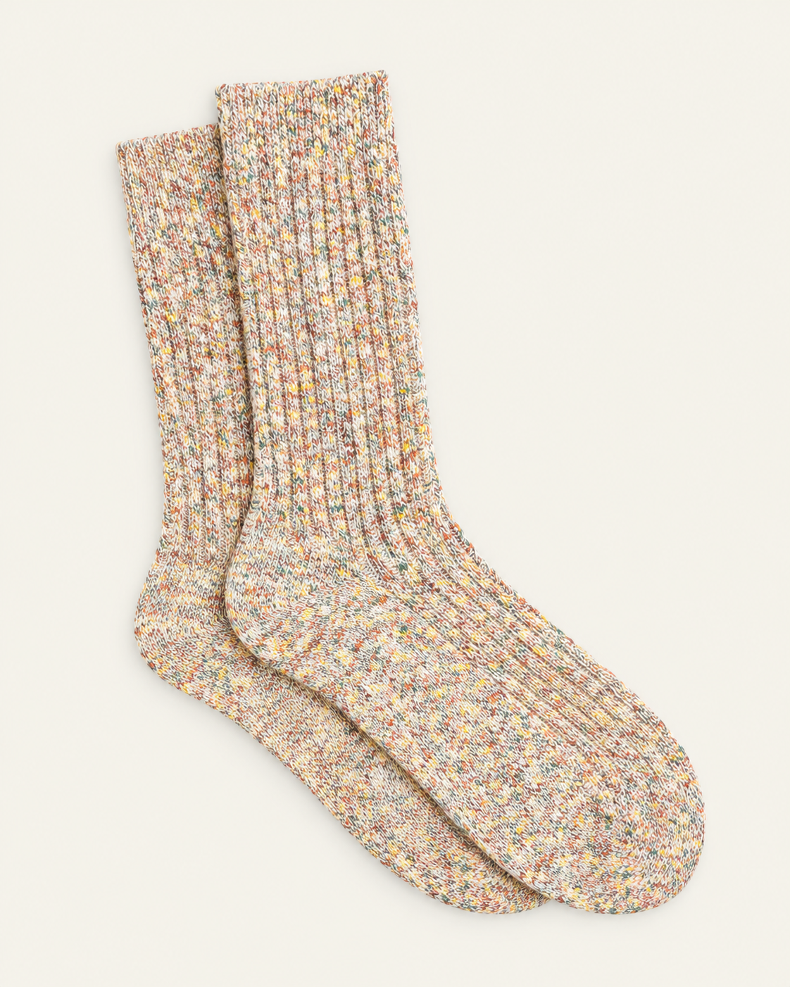 Anonymous Ism - Chaussettes Homespan - Jaune — paire en packshot sur fond écru