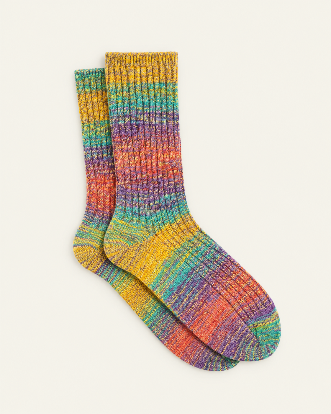 Anonymous ISM - Chaussettes Splash - Jaune — paire en packshot sur fond écru
