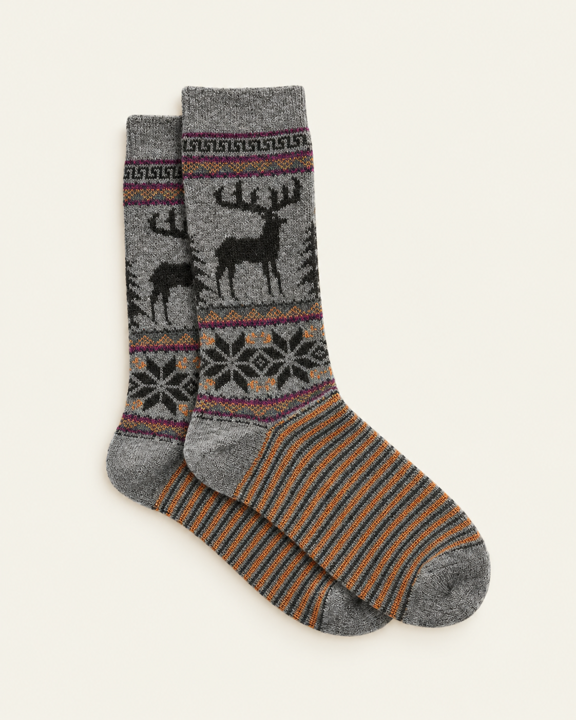 Anonymous ISM - Chaussettes Deer Snow Jq - Gris — paire en packshot sur fond écru