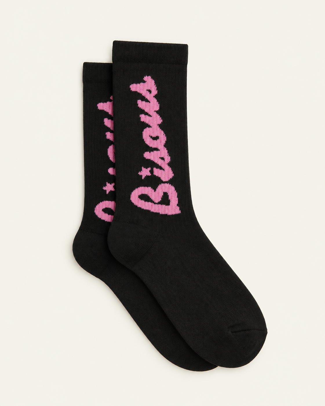 Bisous Skateboard - Chaussettes Socks Lounge - Noir — paire en packshot sur fond écru