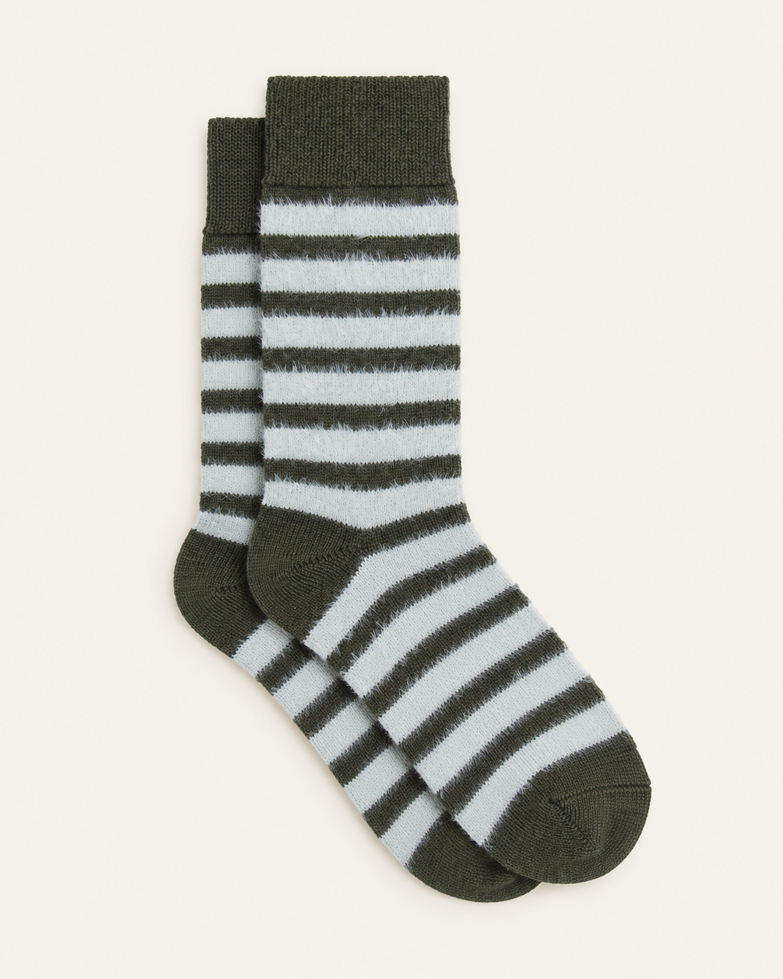 Ant45 - Chaussettes Elodie Rayées - Vert — paire en packshot sur fond écru
