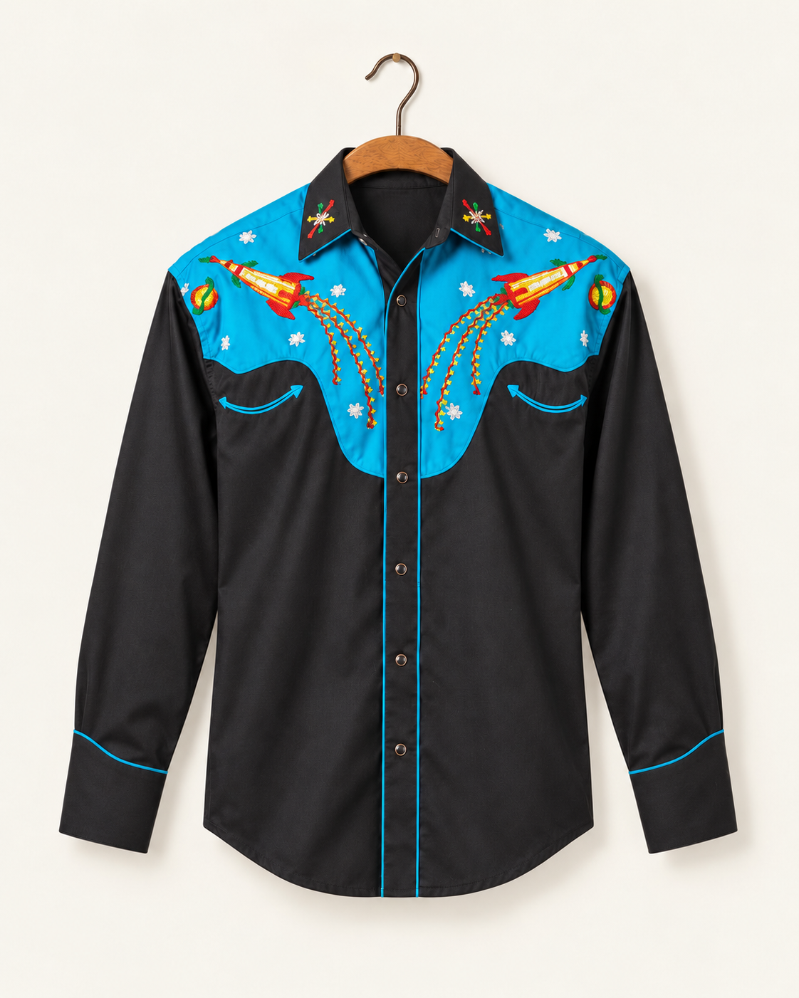 Rockmount - Chemise Space Cowboy - Noir & Turquoise — sur cintre