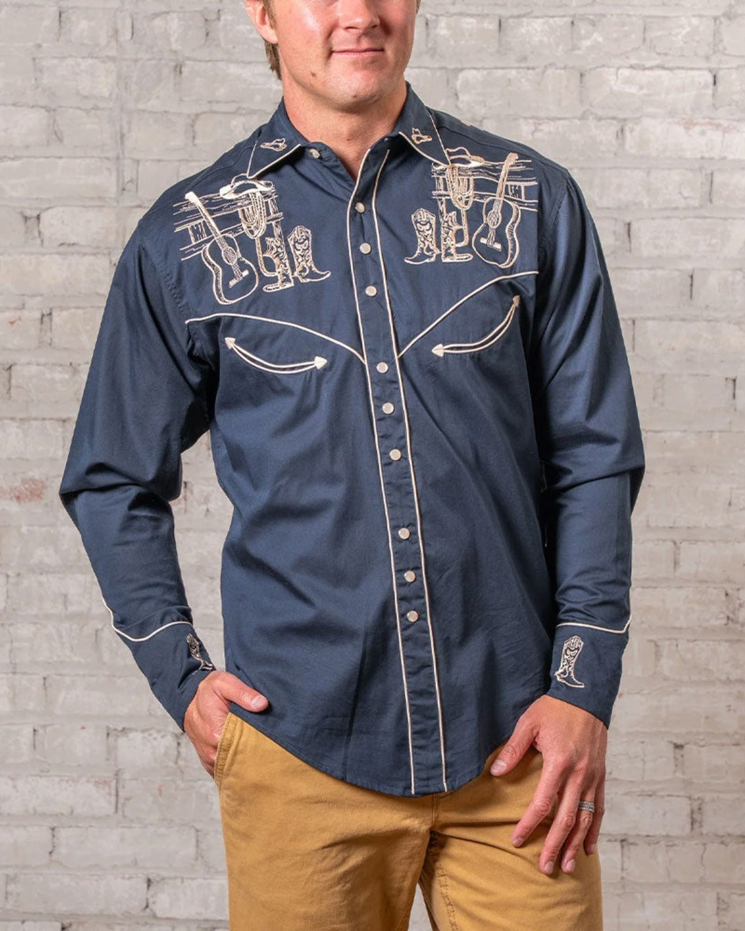 Rockmount - Chemise Guitar Boot Hat Western - Marine — sur cintre