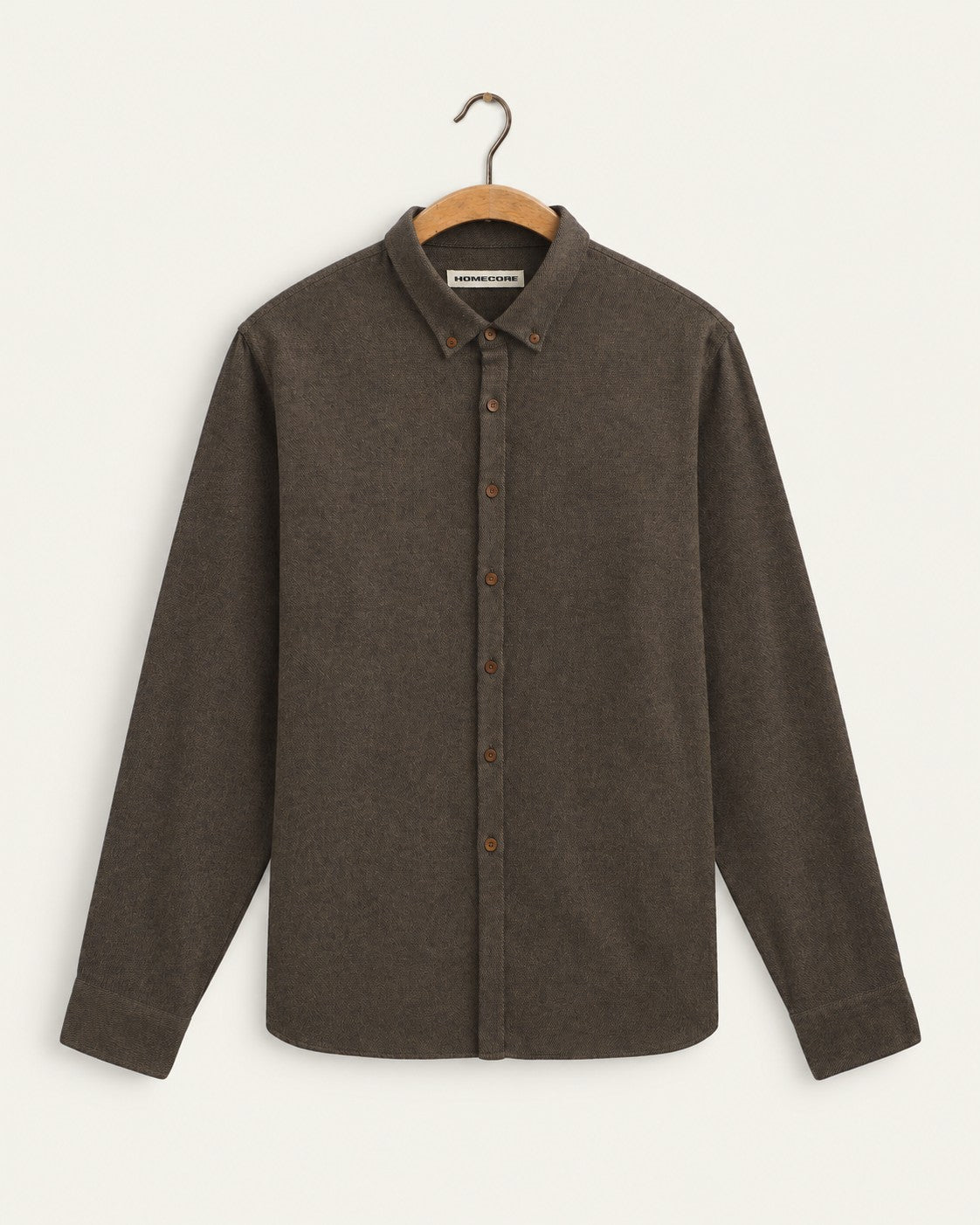 Homecore - Chemise Tokyo Alaska en flanelle de coton - Dark Khaki — sur cintre