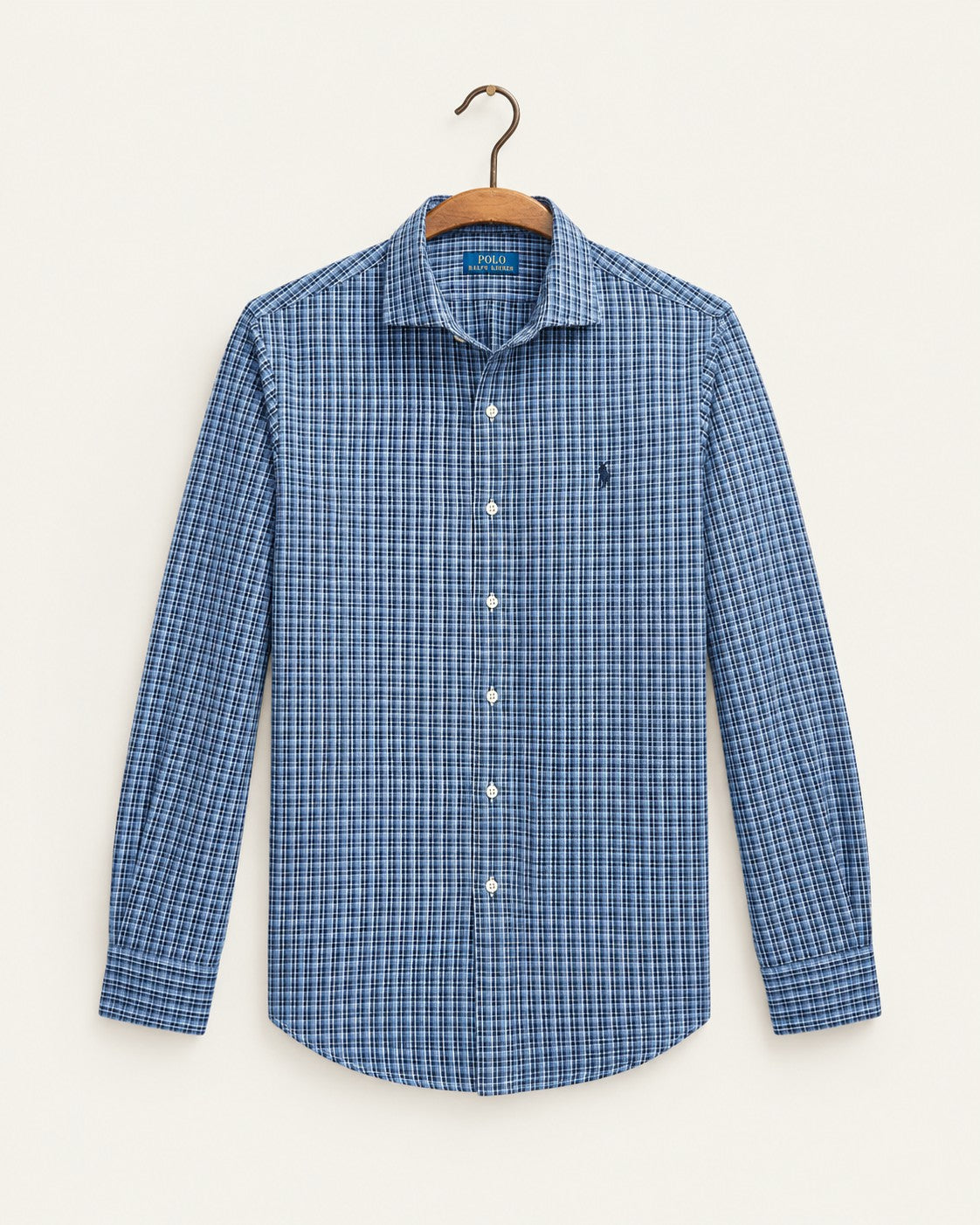 Ralph Lauren - Chemise Oxford Ajustée Ecossaise - Bleu Chiné — sur cintre
