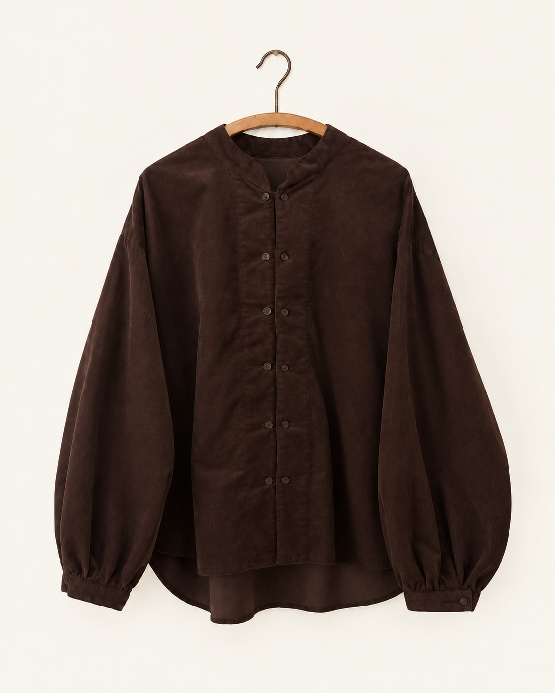 Sarahwear - Chemise Velours Côtelé - Marron, vue de face sur cintre