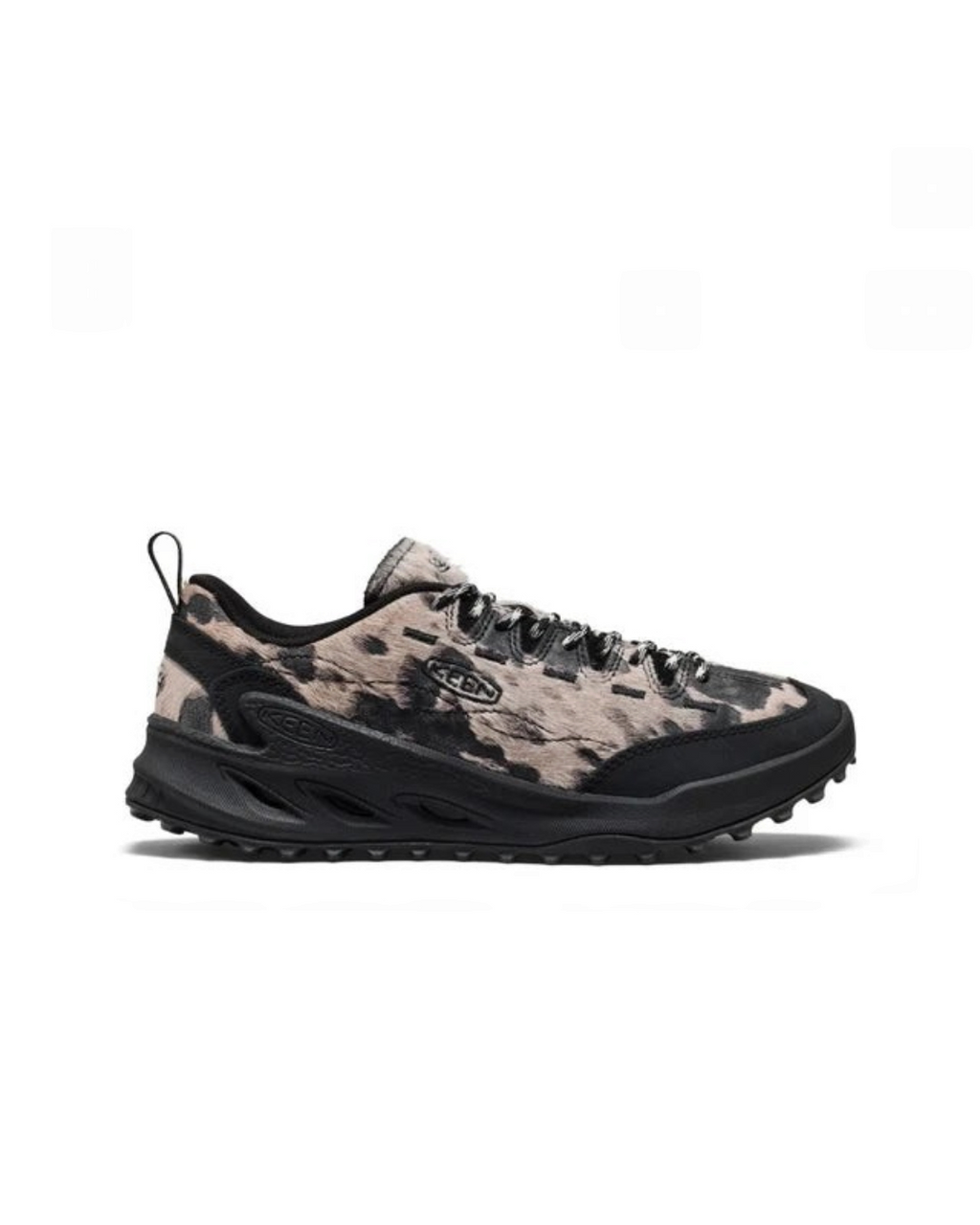 Baskets Keen Jasper Zionic Merci Paris en cuir noir et imprimé animal, semelle crantée robuste pour randonnée urbaine