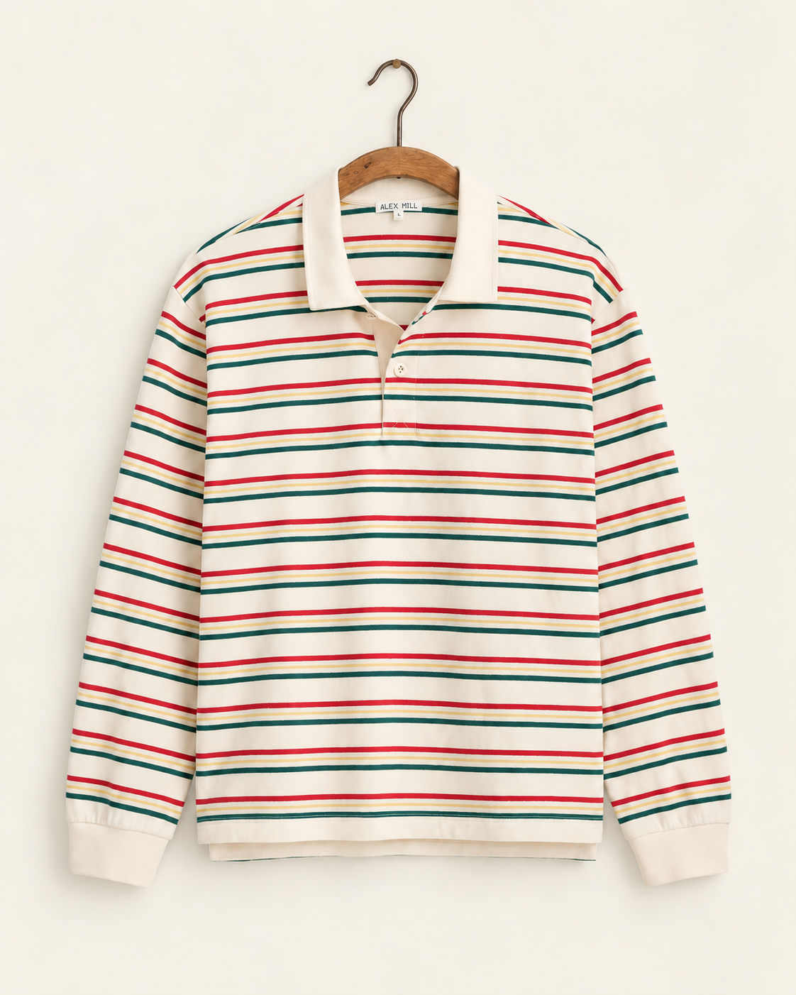 Alex Mill - Polo Bronx Rugby rayé en coton - Ivory Ground Stripe - sur cintre