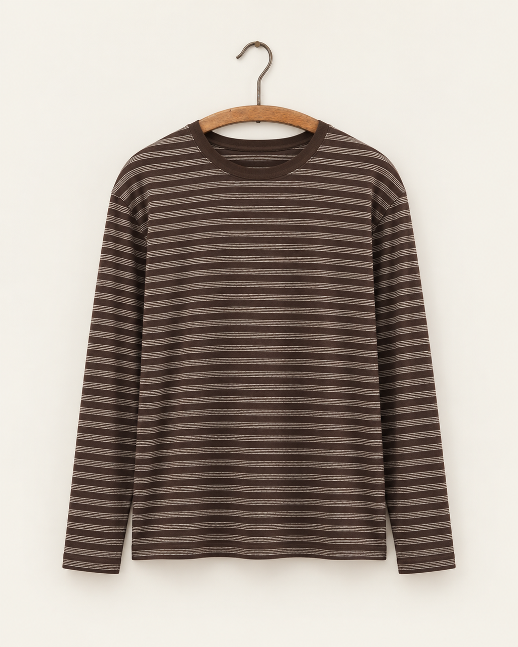Another Aspect - T-shirt rayé 3.0 JPN - Rayures marron et écru - sur cintre