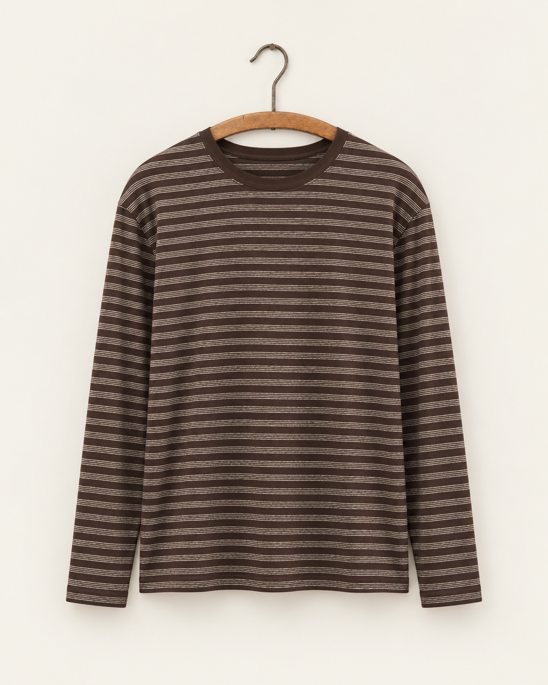 Another Aspect - T-shirt rayé 3.0 JPN - Rayures marron et écru - sur cintre
