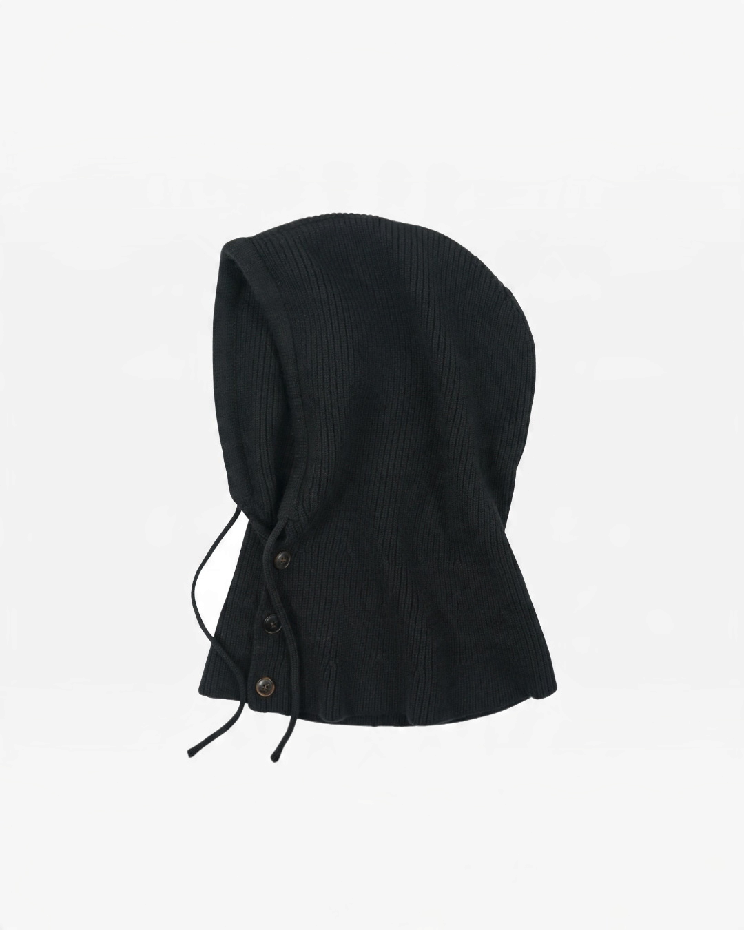 Cagoule Merci Paris Frizmworks en laine mérinos noire avec boutons et cordon de serrage