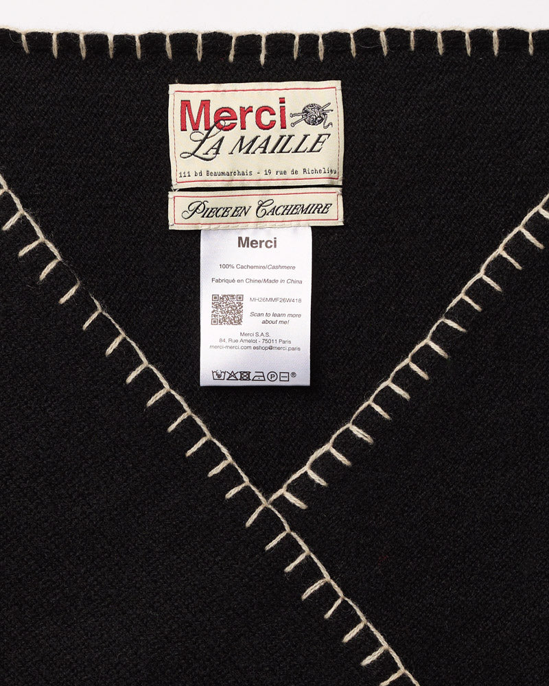 Merci - Martine Bicolored Cashmere Bandana - Black & Beige