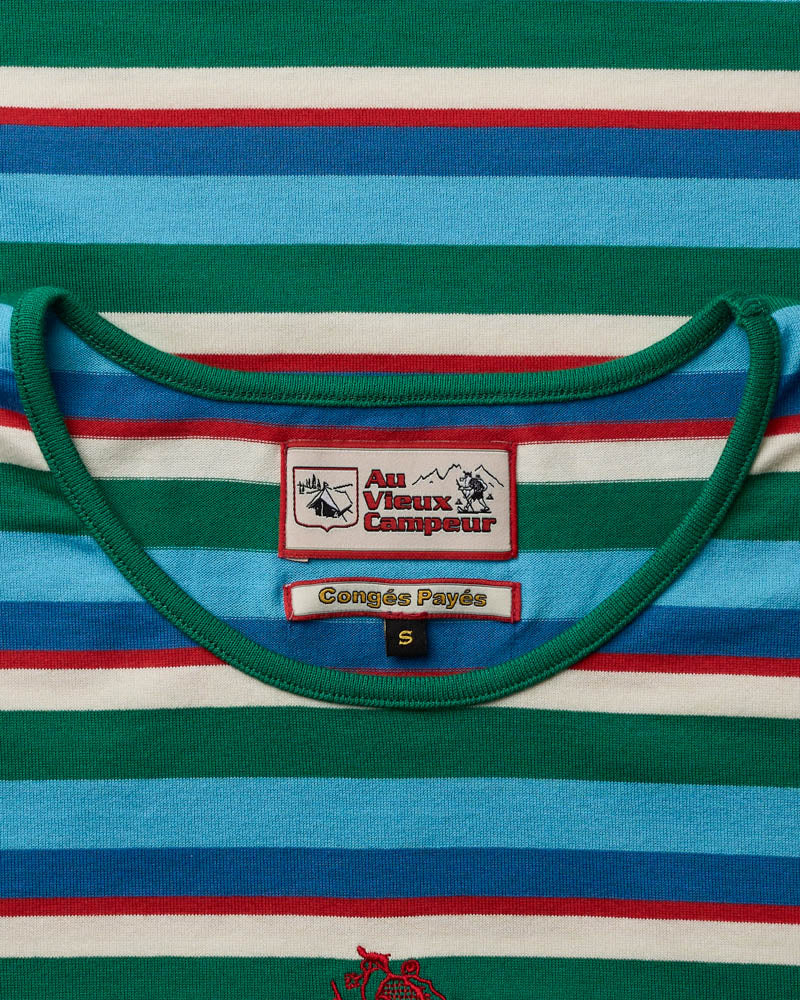 Au Vieux Campeur - Paid Leave - Bianca T-Shirt - Green Bleu Red & Ecru