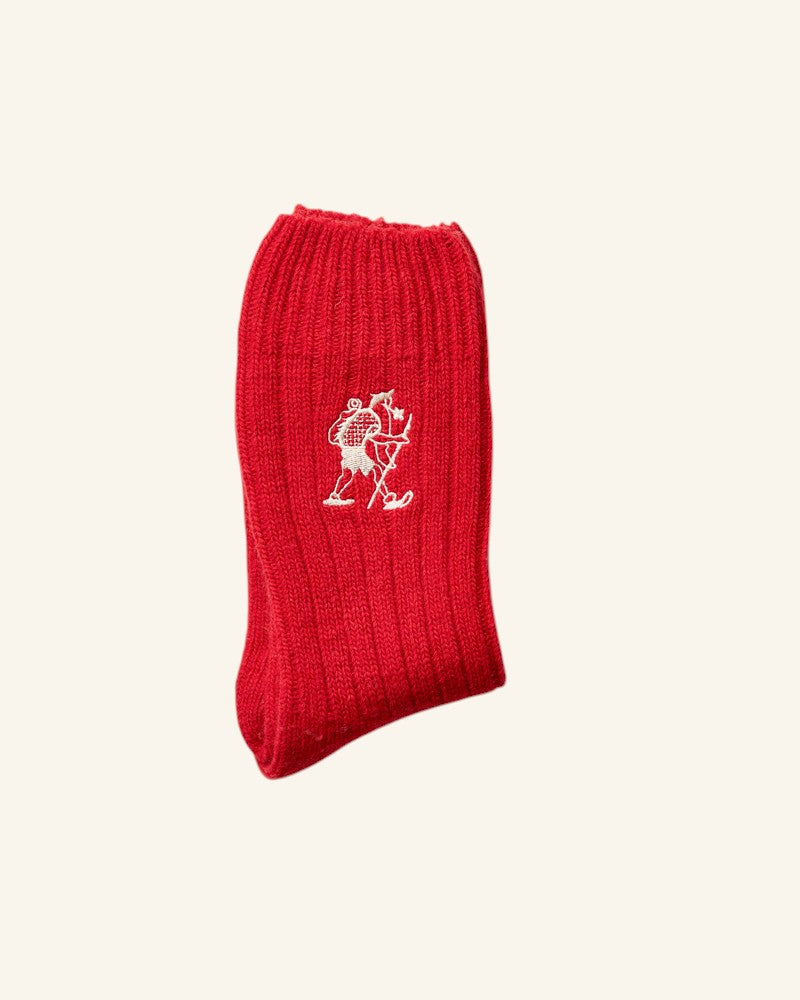 Au Vieux Campeur - Congés Payés - Chaussettes en Laine Marcheur Brodé - Rouge